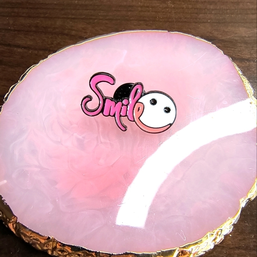 Pink Agate Coaster with Smile Pin
